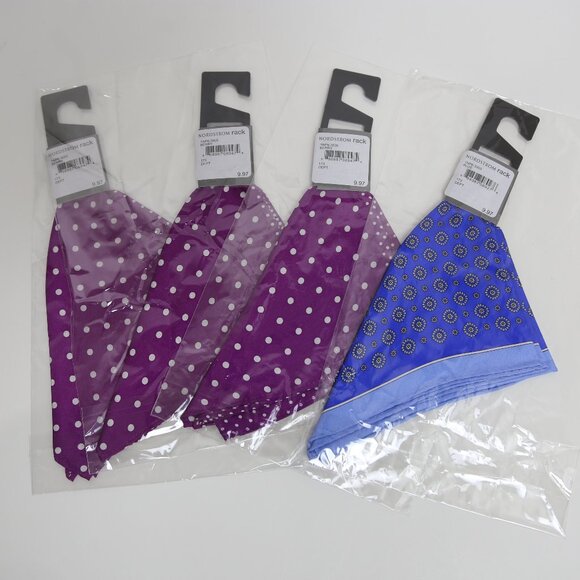 NWT Men's Nordstrom Rack 4-Pack Pocket Square Bundle - Purple & Blue Polka Dot - Picture 3 of 3